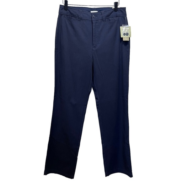 Cotton Ginny Navy Blue Pinstripe Cotton Trouser Pants Size 9 - Picture 1 of 10